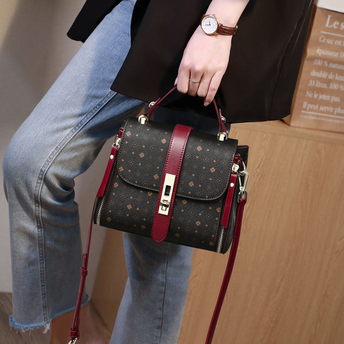 HotLuxeBag Women’s Retro Printed Shoulder Bucket Bag